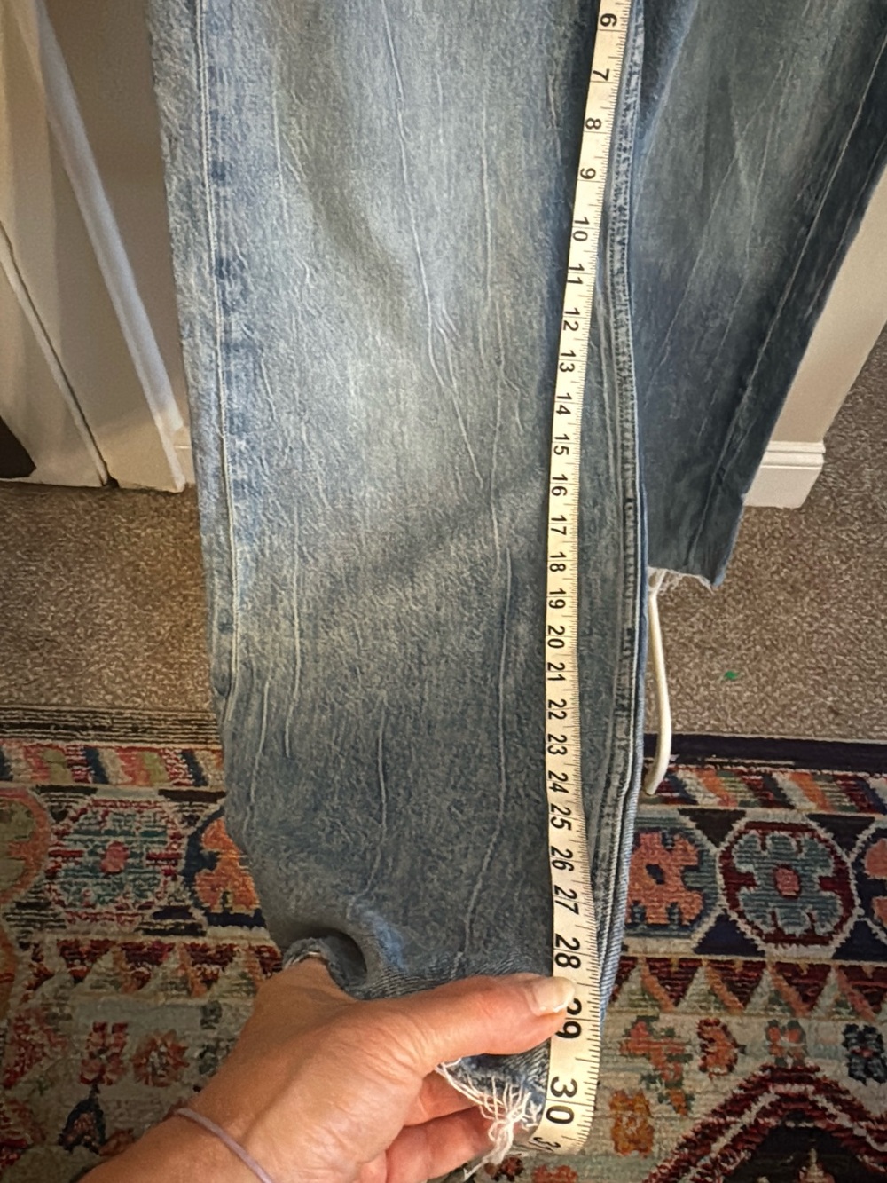 rag & bone light blue denim jeans with leather logo patch - Picture 7 of 14